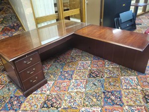 Very Large corner bank desk one section with thick glass top