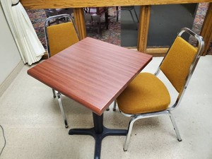 2 Mid Modern Solid Virco Cushioned chairs with Breakroom Table