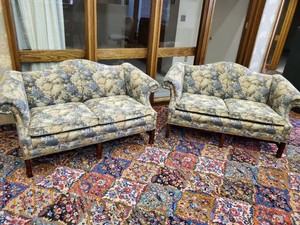 2 Classic Floral High Back Love Seats Gorgeous Colors Manufactured in North Carolina