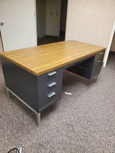 Solid Vintage Metal Desk with wood Top