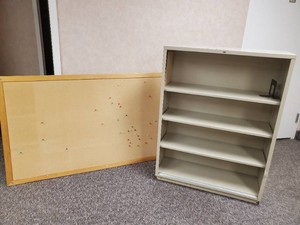 Metal Shelving and super Large Corkboard