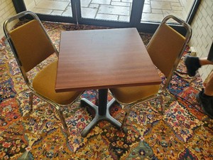 2 Mid Modern Virco Cushioned chairs with Breakroom Table&nbsp