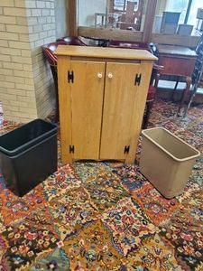 cute Vintage Wooden Cabinet with 3 metal trashcans&nbsp
