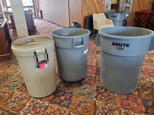 3 heavy duty Trashcans one with rollers&nbsp