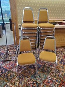 18 mid modern Virco cushioned chairs with Metal Chair Cart