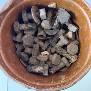 Vintage One Kote Paint Can Filled with Assorted Hex Bolts