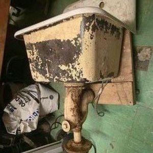 Vintage Cast Iron Wall Mount Utility Sink with Faucet