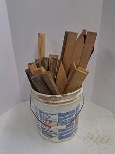 Lot of Assorted Hardwood Lumber Cutoffs in 5 Gallon Bucket