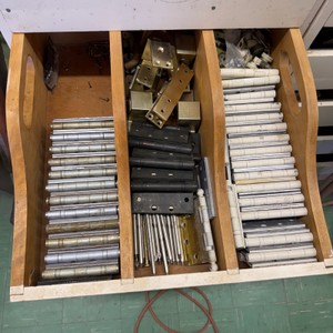 Lot of Assorted Door Hinges, Pins, and Hardware