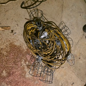 Lot of Extension Cords and Metal Cage Work Lights
