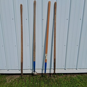 Lot of 4 Vintage Garden Pitchforks with Wood Handles