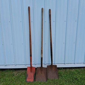 Lot of 3 Long Handle Square Point Shovels
