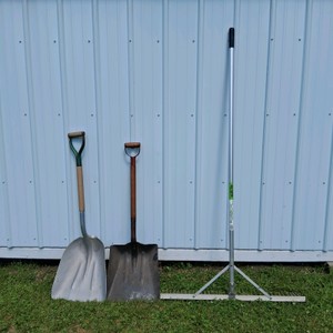 Lot of Snow Shovels and True Temper Roof Rake