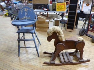 Vintage High Chair and Rocking Horse