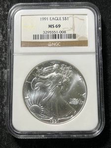 1991 AMERICAN SILVER EAGLE NGC MS69