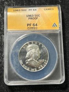 1963 US PROOF FRANKLIN HALF DOLLAR ANACS PF64 CAMEO