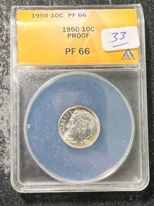 1950 US PROOF ROOSEVELT DIME ANACS PF66
