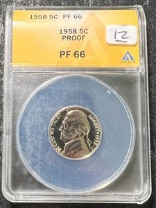 1958 US PROOF JEFFERSON NICKEL ANACS PF66