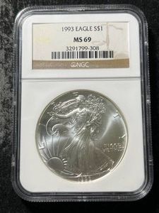 1993 AMERICAN SILVER EAGLE NGC MS69
