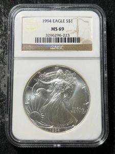1994 AMERICAN SILVER EAGLE NGC MS69