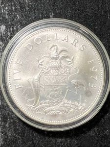 1975 BAHAMAS $5 STERLING SILVER ROUND IN AIRTITE