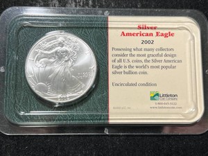 2002 AMERICAN SILVER EAGLE 1 TROY OZ .999 FINE SILVER IN CASE