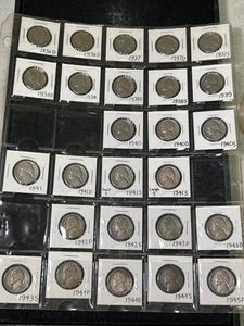 PAGE OF 26 US BUFFALO AND JEFFERSON NICKELS 1936-1945