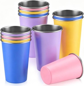 Zhehao 12 Pack Colored Stainless Steel Cups 16 oz Colorful Pint Cups Unbreakable Stackable Metal Drinking Water Tumblers for Adults Bar Home Restaurant Iced Coffee Camping Travel and Outdoor Parties