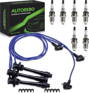 Set of 3 PCS Ignition Spark Plug Wires 19037-20011 7783 RC-TE65 & 6 Iridium Spark Plugs Set Compatible with Toyota Camry Sienna Avalon Solara Lexus ES300 V6 3.0L 1996-2001# 671-6183 19037-20010