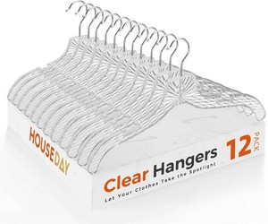 HOUSE DAY Clear Plastic Hangers 12 Pack, Durable Crystal Hangers for Clothes, Light Weight Plastic Dress Hanger for Women, Versatile 16.7 Hanger for Closet and Retail Use, with 360  Swivel Hook