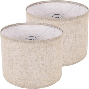 Large Lamp Shades Set of 2, Beige Drum Lampshades 13Top X 13 Bottom X 10 High, Replacement Lamp Shades Natural Linen Hand Crafted for Table Lamps Floor Lamps Chandelier, Assembly Required