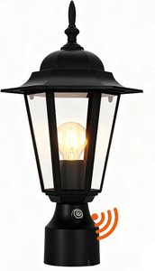 15H Dusk to Dawn Outdoor Post Light, Modern Black Outdoor Lamp Post Light Fixture, Lamp Posts Exterior Lighting Pole Lantern for Outside Porch Garage Street, Waterproof Aluminum & Glass, 1 Pack, E26