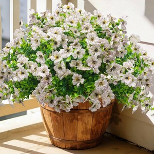 Grunyia 20 Bundles Artificial Flowers for Outdoors, UV Resistant Fake Plants Flowers Greenery Shrubs Plants for Decoration Outside Plants Hanging Planter Home Garden Decor (White)