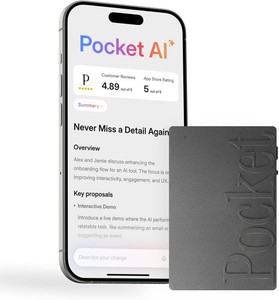 Pocket AI Voice Recorder & Smart Assistant   Auto Transcription, Summaries & Action Items   AI Note Taker for Meetings, Calls & Productivity - Space Grey