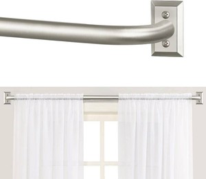 TANGWIN Nickel Wrap Around Curtain RodsBlackout Heavy Duty Adjustable Window Curtain Rod for Bedroom Kitchen,Modern Decorative Curved French Metal Single Drapery Rod Easy Install,Satin Nickel 28-48