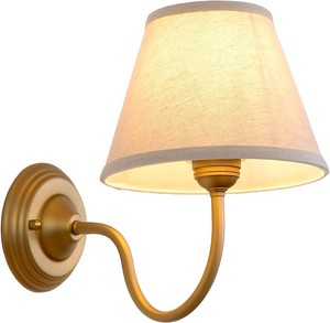 Vintage Curved Arm Fabric Wall Sconce with Linen Cloth Shade, Hardwired Indoor Single Sconce Light Wall Mounted Lamp for Bedroom Living Room Stairs Hallway