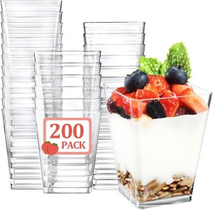 Eupako 200 Pack 5 OZ Plastic Mini Dessert Cups - Clear Small Parfait Cups, Square Appetizer Cups for Fruit, Pudding, Mousse, Ice Cream, Party, Wedding, Valentines Day
