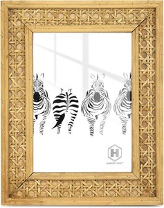 HUAXIN CRAFT H Rattan 5x7 picture Frame, Wicker Boho Rustic Photo Frame, Vintage Cany Stand Table Top Desk (5x7 inch)