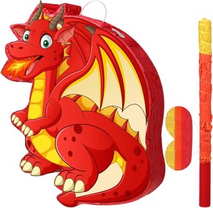Dinosaur Pinata Set Dino Themed Pinata with Stick and Blindfold Girls Dinosaur Birthday Party for Animal Theme Party Decoration Baby Shower Game Supplies(Red Dino)