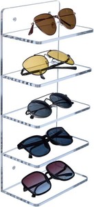 MyGift 5 Tier Premium Clear Acrylic Sunglasses Holder Rack, Wall Mounted Eye Glasses Shelf or Tabletop Display Stand, Retail Eyewear Showcase Storage Organizer