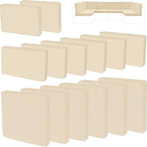 14Pieces Patio Cushion Covers Replacement Outdoor Couch Cushions Covers Splashproof Sofa Slipcovers Set with Zippers,Patio Furniture Protector Cover Only(Beige, 25.6 25.6 3.94inches)
