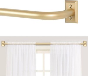 TANGWIN Gold Wrap Around Curtain Rods 66 to 120Blackout Heavy Duty Adjustable Long Window Curtain Rod Room Darkening,Modern Industrial Curved French Return Metal Drapery Rods Easy Install,Brass Gold