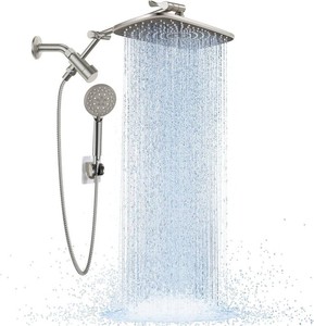 Veken Wide Brushed Nickel Rain Shower Head with Handheld, High Pressure Rainfall Showerhead Combo with Arm for Bathroom Accessories, Home Decor, Detachable Dual Shower with Multi Modes Handheld Spray