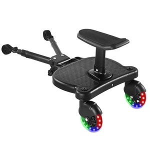Universal Stroller Board Buggy Board with 2 LED Lighted Wheels and Detachable Seat, 2in1 Sit and Stand Stroller Connectors for Most Strollers, Holds Children Up to 55 LBs Stroller Standing Board