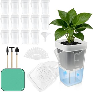 TREWAVE 16 Pack 2.5 Mini Self Watering Pots for Indoor Plants, Small Clear Plastic Planters with Drainage Holes, Propagation Pots for Alocasia Corms, African Violets, and Succulents