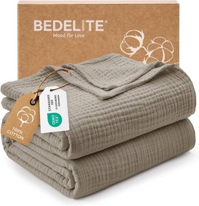 BEDELITE 100% Cotton Muslin Blankets for Adults - 4-Layer King Size Breathable and Lightweight Gauze Blanket for Couch, Bed, Travel and Summer, Soft & Cozy Gift for Women, Taupe, 108x90