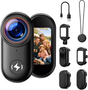 4K Mini Body Camera with 64GB Card, Thumb Action Camera Magnetic Mount 1.47 Screen, Wearable POV Camera for TikTok YouTube Vlogging Motorcycle Security