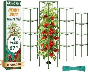ZeeDix 4 Pack Heavy Duty Tomato Cages for Garden, 57 Inch Foldable Plant Support Stakes for Heavy Climbing Plants, Adjustable Tomato Trellis for Indoor Pots & Raised Garden Bed Outdoor