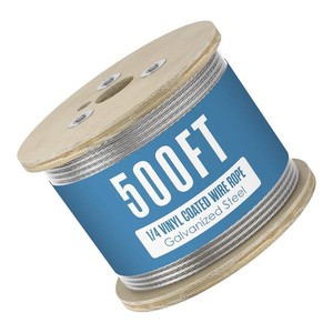 Houseables 14 Cable, Wire Rope, 14 OD, 0.149 ID, 7x7 Braided, Coated Cable, Vinyl Coated Wire Rope, Clothes line, Clothesline, Aircraft, Tension, Galvanized Metal, Steel, Plastic Covered, 500 Feet