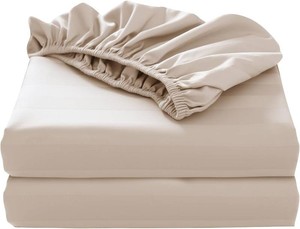 2-Pack Pure Cotton Bottom Sheet Twin Size, 600 Thread Count 16 Deep Pocket Egyptian Cotton Fitted Sheet (2-Pack, Twin, Stripted Beige)